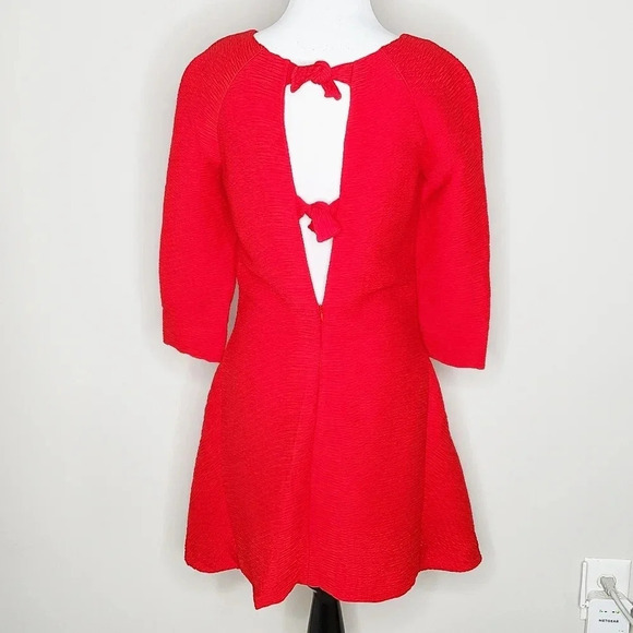 NWT Maje Rinis Red Textured Tie Back Dress - Picture 5 of 9